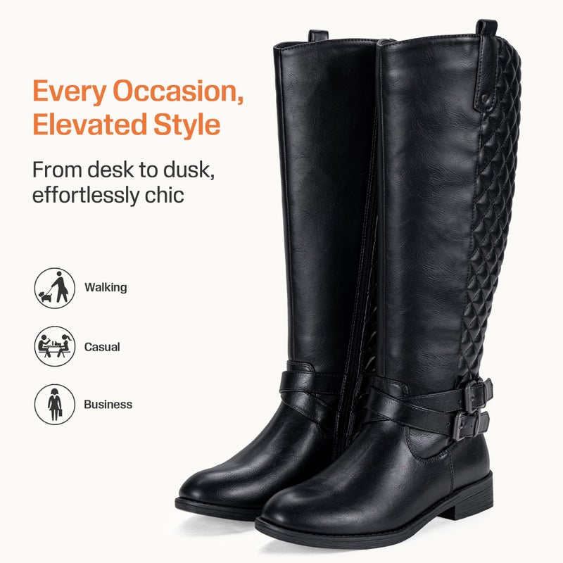Vepose Women's Black Knee High Boots, Tall Riding Boots with Low Heel, 949 Size 8 US - Buckle and Inside Zip (CJY949 Black 08) - Image 4